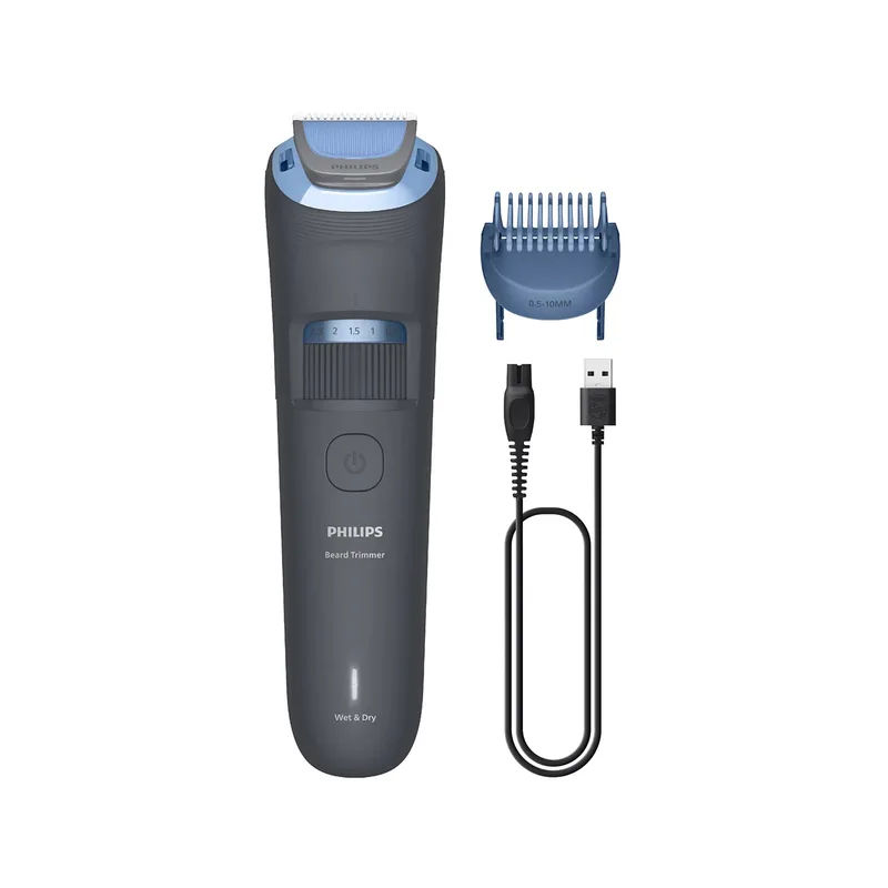 Philips 3000 Series Beard Trimmer - Rounded Tip Blades, 20 Length Settings, 0.5mm Precision Steps, 100% Waterproof
