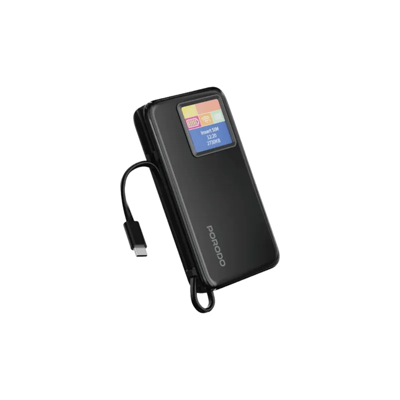 Porodo 4G LTE Wi-Fi 6 Pocket Router with 10000mAh Power Bank – Black