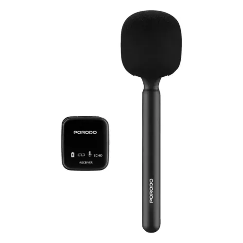 Porodo Two-Device Connect Handheld Lavalier Microphone – Black