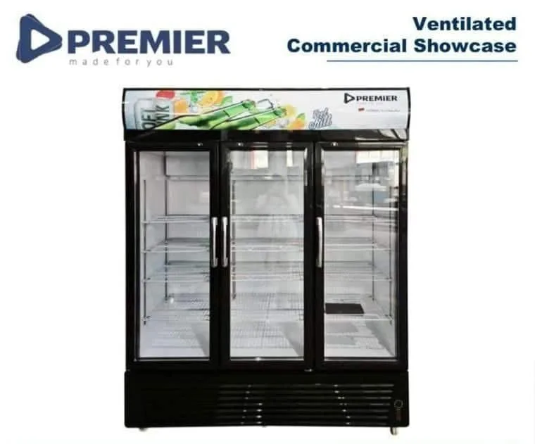 Premier 1080l 3 door showcase fridge.
