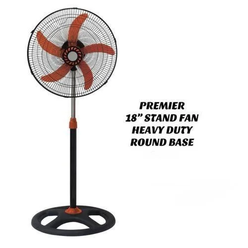 Premier PM 1801 18-Inch 3-Speed Heavy Duty Standing Fan Round Base – Powerful Airflow, Durable Motor, Adjustable Height, Quiet Operation, Perfect for