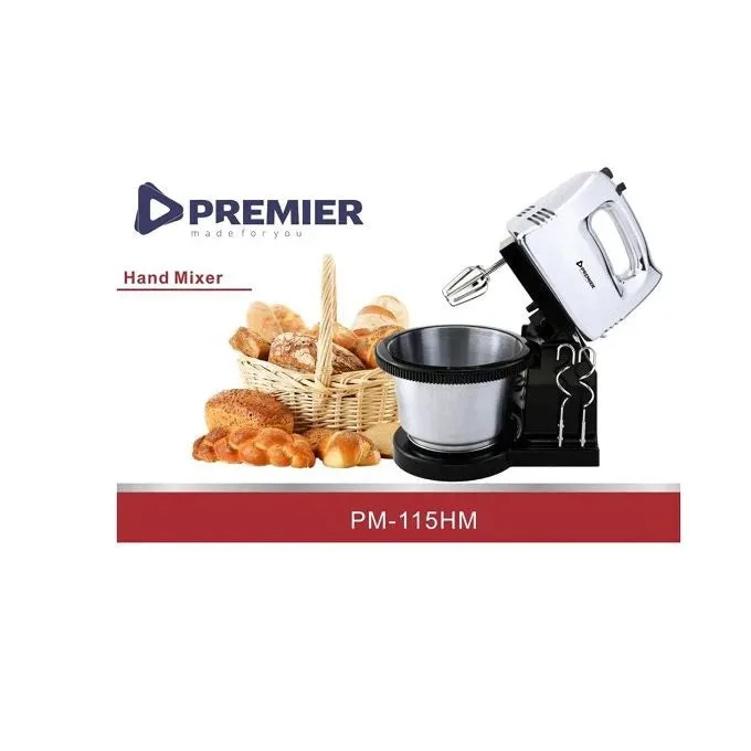 Premier PM-115 HM Electric Stainless Steel Hand Mixer – Powerful Motor, Multiple Speed Settings, Durable Steel Beaters, Easy Mixing for Home, Office &