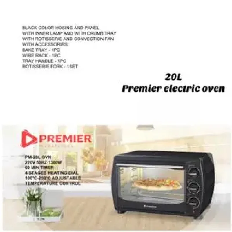 Premier PM-20L 20 L Electrical Oven – Powerful Heating, Multiple Cooking Modes, Energy-Efficient, Durable and Easy-to-Clean, Perfect for Home, Office