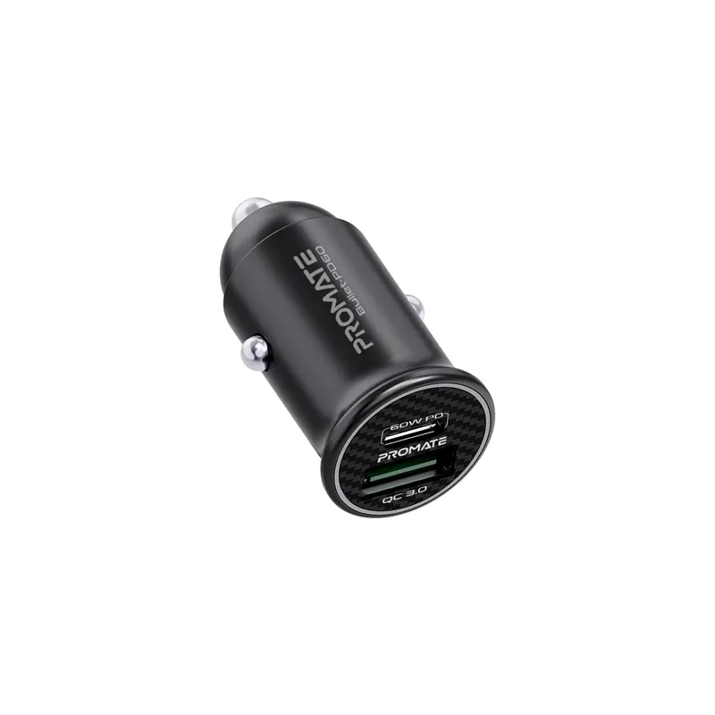 Promate Mini Car Charger with 60W & Quick Charge 3.0 (Bullet-PD60)