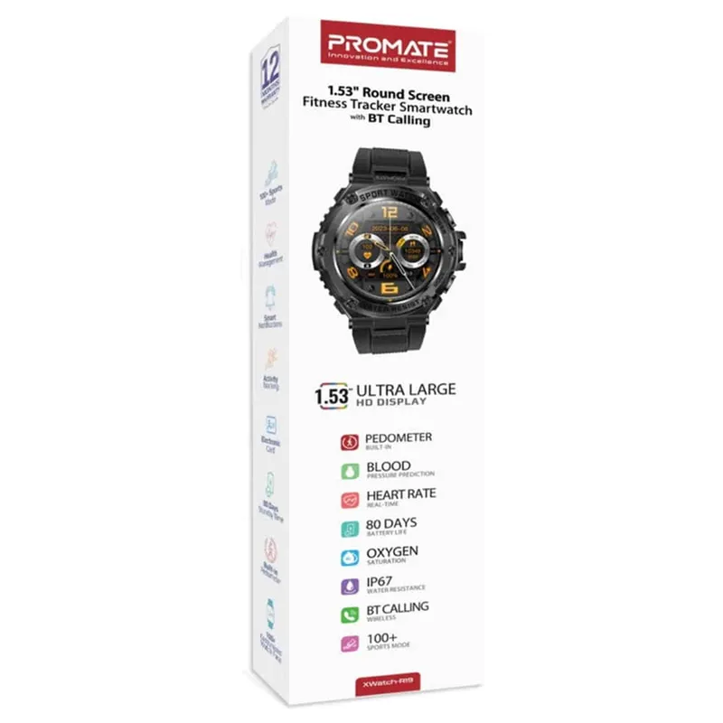 Promate Xwatch-R19 1.53″ Round Screen Fitness Tracker Smartwatch with BT Calling