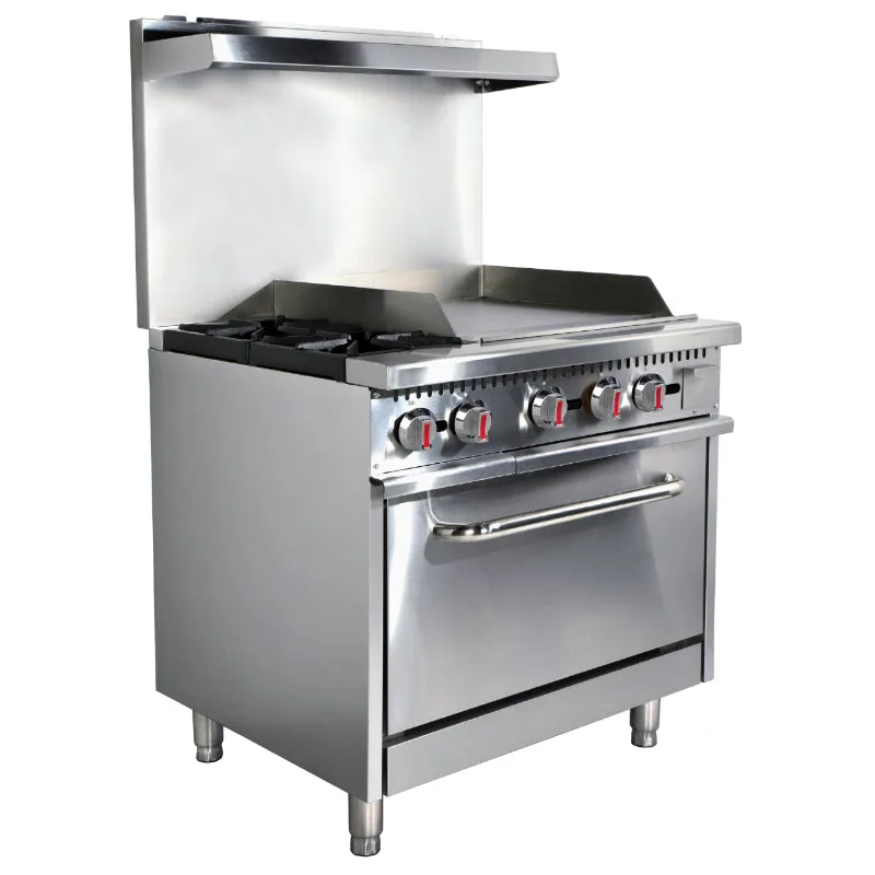 Ramtons CT/460 2-Burner 36″ Gas Range with 24″ Griddle & Oven – Powerful Flame Control, Multi-Function Cooking, Durable and Easy-to-Clean, Perfect for