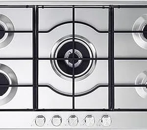 Ramtons EB/619 Elba Elio 5 Gas S/Steel 95-545 90cm 5 Burner Stainless Steel Gas Hob – Heavy Duty Kitchen Cooktop with Cast Iron Grates and Precision F