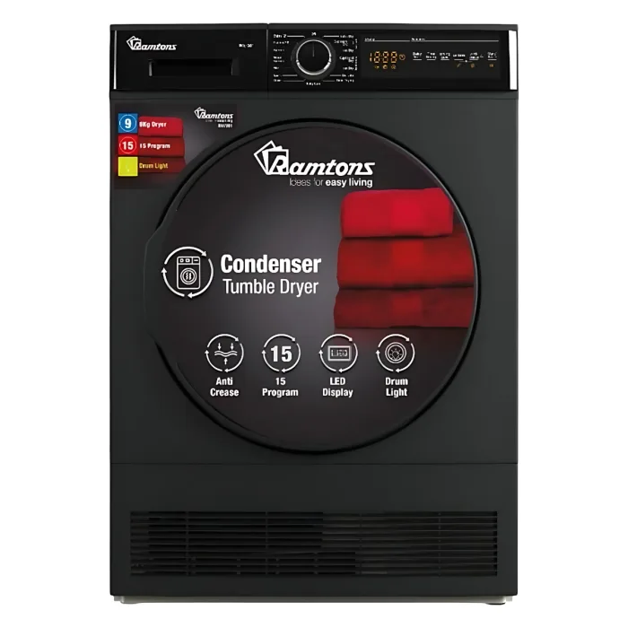 Ramtons RW/301 9KG Condenser Tumble Dryer – Efficient Drying, Multiple Heat Settings, Gentle on Clothes, Perfect for Home use.