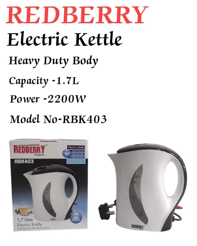 Redberry RBK403 1.7L Commercial Electric Kettle – Fast Boiling, Durable Stainless Steel, Easy Pour, Perfect for Home, Office & Commercial Use