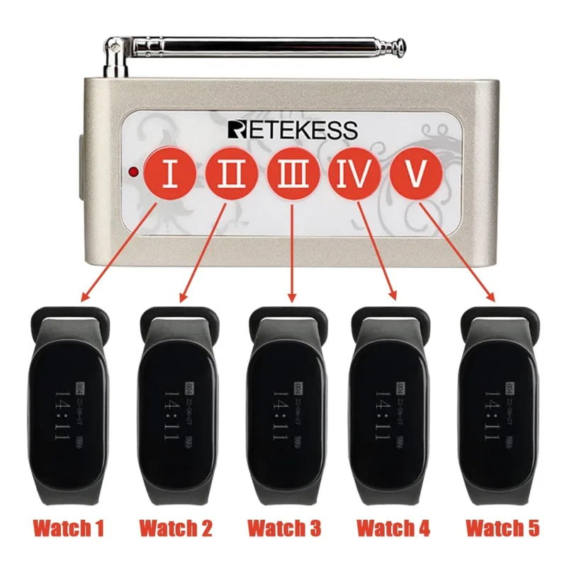 TD005 Wireless Call Button with TD112 Watch Pager - Perfect Restaurant Staff Paging System