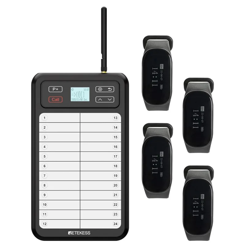 Restaurant Server Pager System TD037 Writing Board Transmitter and TD112 Black Wristband Receiver