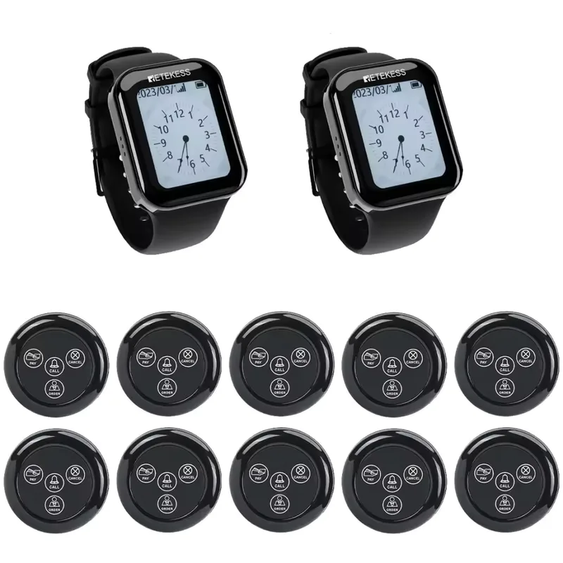 Retekess TD113 Server Calling Pager Watch Receiver with TD032 Server Call Button for Restaurant, Clubs, Restroom