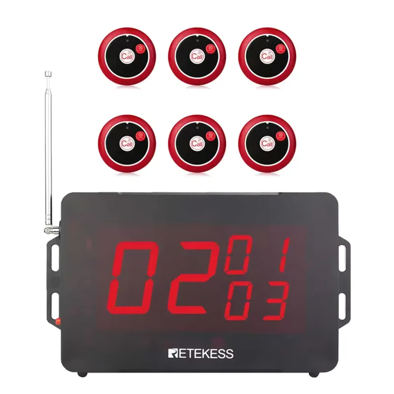 Retekess wireless calling system TD136 display receiver and TD008 call button for restaurant, hotel, hospital, bars
