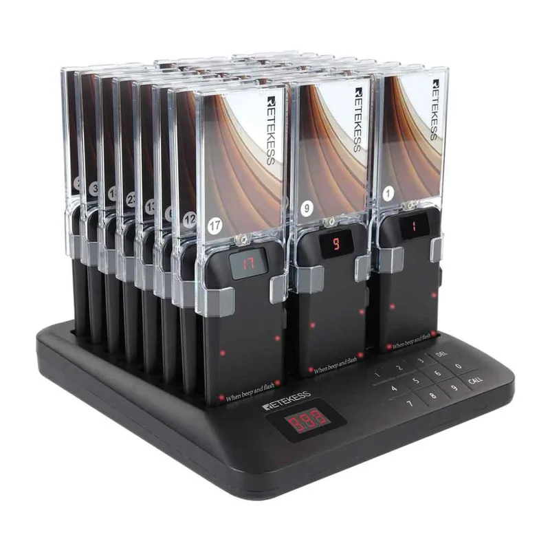 Retekess TD157A Restaurant Buzzer Pager System with 24 Replaceable Pager Advertising Stickers