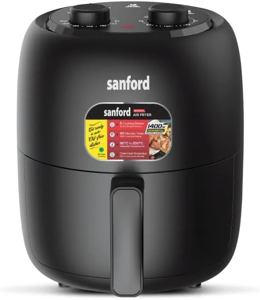 SANFORD SF2457AF Manual Air Fryer 3.5L, 1400W, Healthy Oil-Free Cooking, 5 Presets, Adjustable Temperature 80-200°C, 60-Min Timer, Overheat Protection