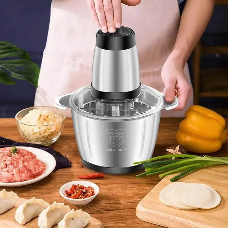 Stainless Steel Meat Blender Meat Mincer Grinder Electric Food Chopper For Meat Vegetables Fruits Nuts With 4 Sharp Blades, Meat Grinders With Bowl He