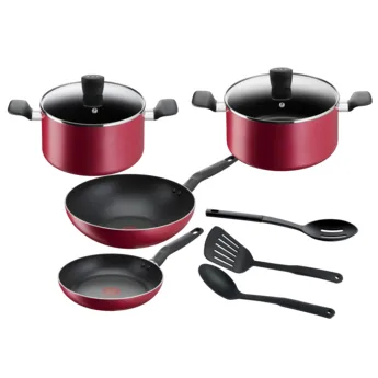 Tefal Super Cook 9 pc Cookware Set (Red) B460S984