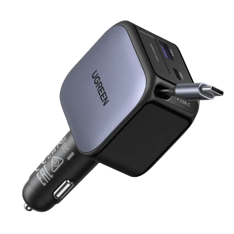 UGREEN Nexode 60W Car Charger with Retractable USB-C Cable