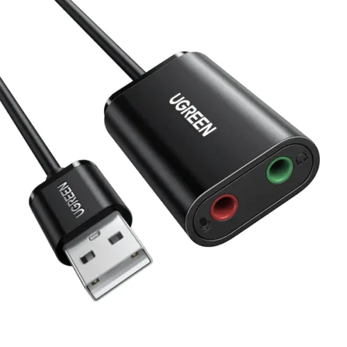 UGREEN US205 USB 2.0 to 3.5mm Headphone External Sound Adapter (Black)