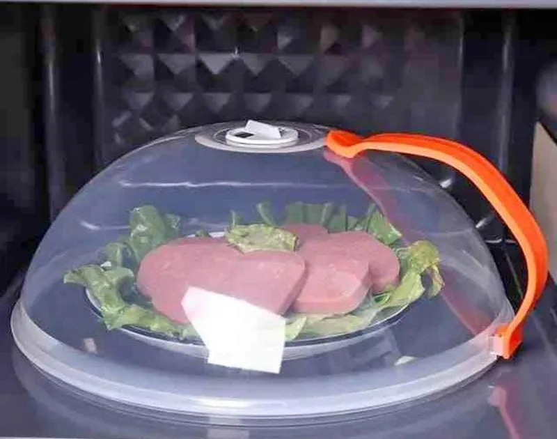 Vent microwave food cover with detachable handle