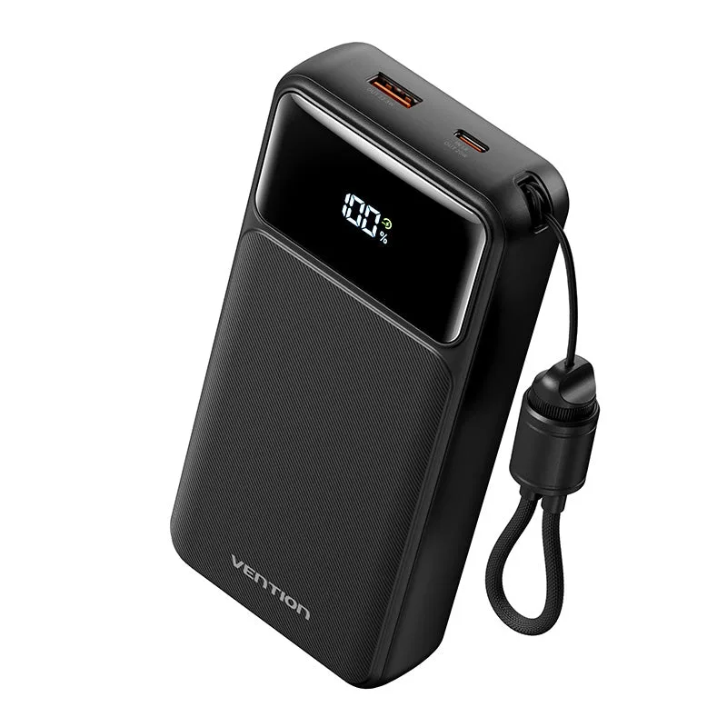 Vention 20000mAh Power Bank (USB-C + USB-C/USB-C/USB-A) with Built-in USB-C to USB-C Cable 22.5WBlack LED Display Type FKBB0-C