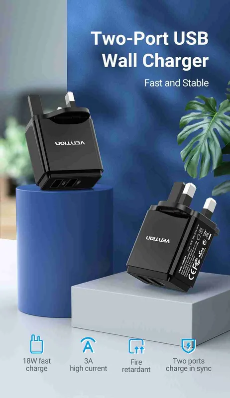 Vention VEN-QC67-UK-B Two-Port USB (A+C) Wall Charger (18W/20W)