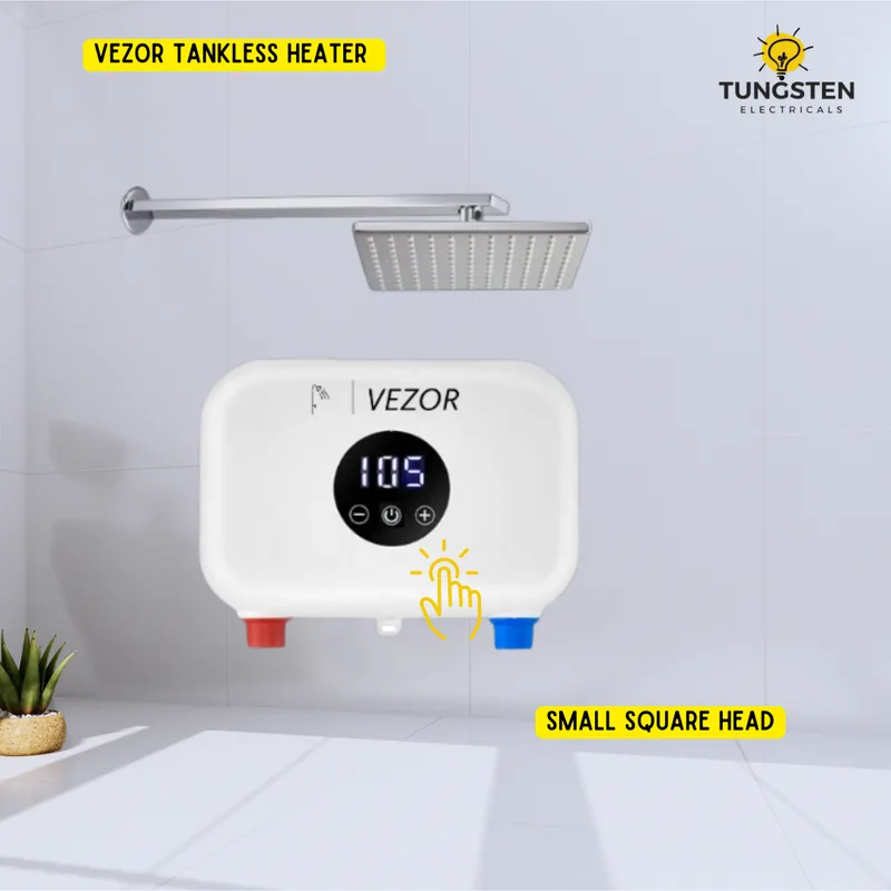 Vezor Small Tankless Instant water heater salty water + Square Wall Showerhead