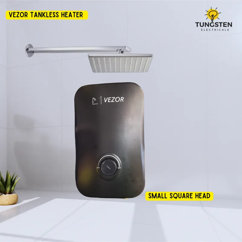 Vezor Tankless Instant Water Heater for Salty Water + Square Wall Showerhead
