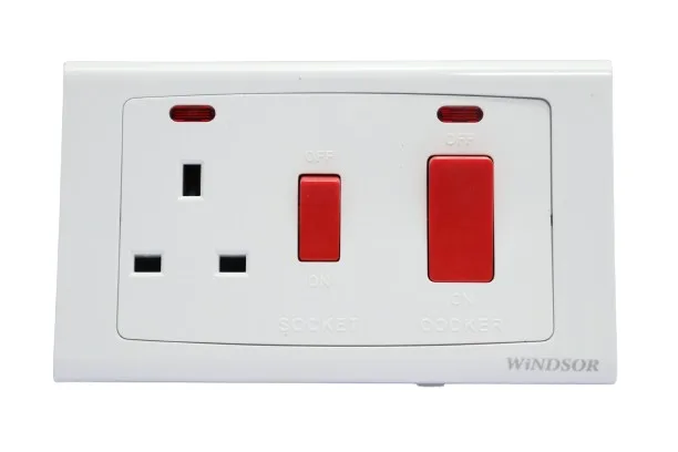 Windsor Royal Star White 45A Cooker Control Unit Socket with Neon Indicator - D331