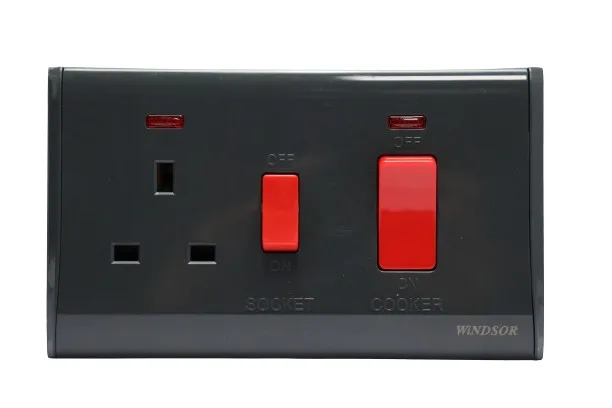 Windsor Pioneer Gun Metal 45A Cooker Control Unit Socket with Neon Indicator - P331DH