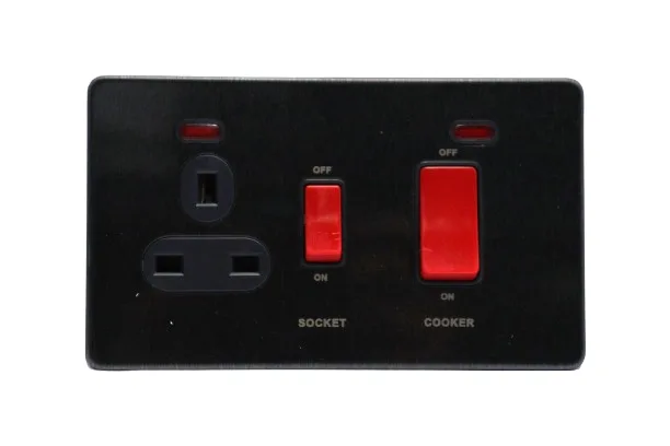 Windsor VIP Black 45A Cooker Control Unit Socket with Neon Indicator - VC331GB