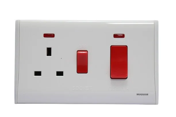 Windsor Pioneer White45A Cooker Control Unit Socket with Neon Indicator - P331F